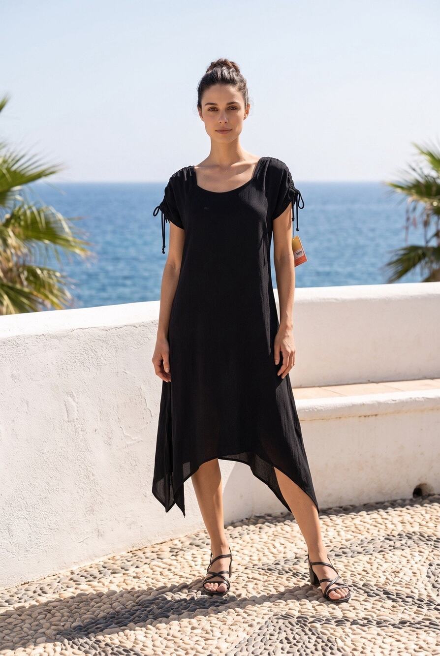 Jennifer McNeill Size 1 (S/M) Black Cotton Gauze Asymmetric Dress NWT $69